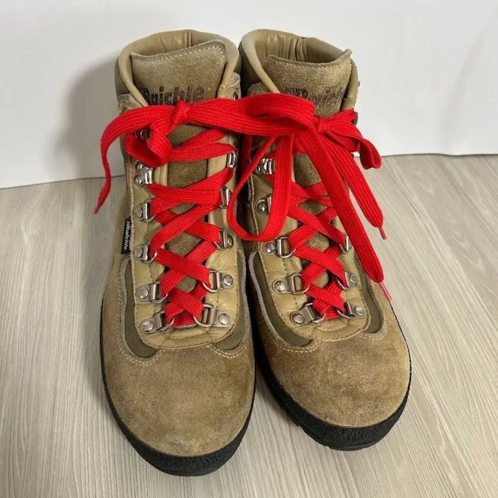 VTG Raichle Hiking Boots Womens 8.5 Suede Leather Red Laces Switzerland